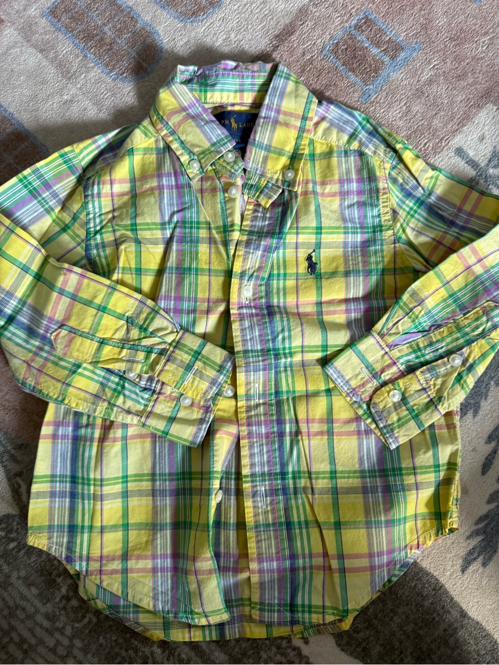 Polo by Ralph Lauren Yellow Plaid Button-Down Shirt with Green & Purple Accents
